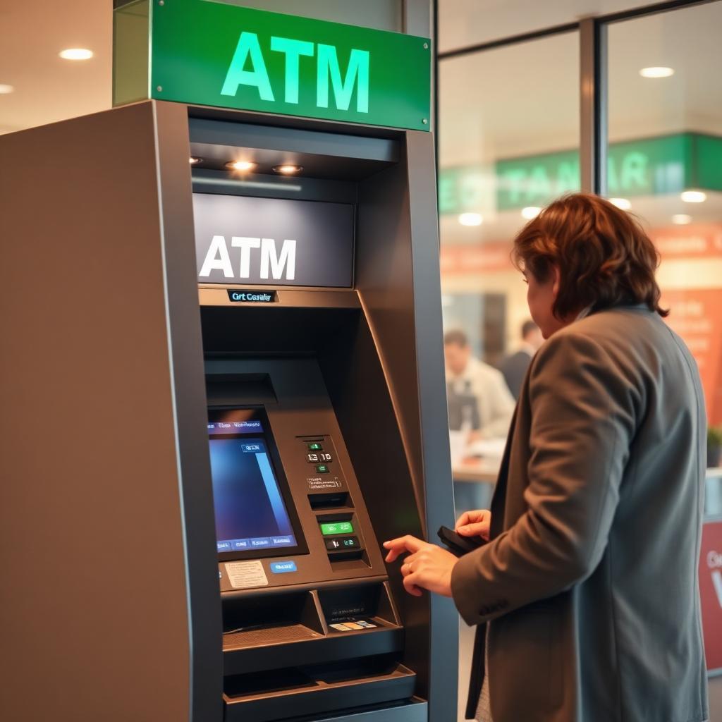 Customer using an ATM inside a local retail business